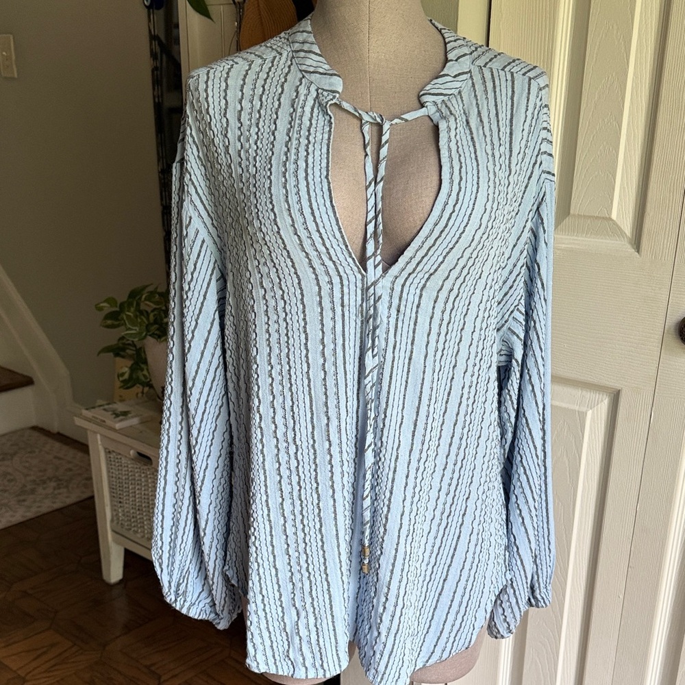 Free People Light Blue Textured Blouse